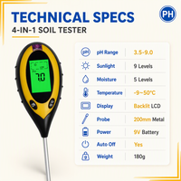 Sonde numérique 4-en-1 pour la mesure de l'humidité du sol, du pH du sol et de la luminosité pour plantes de jardin