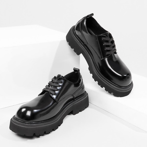 Mocassins pour hommes tendance et décontractés à bout pointu en cuir véritable, pour le bureau et les affaires, avec talon surélevé brillant et semelle épaisse - Product Image 4