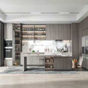 Set <span class=keywords><strong>di</strong></span> Mobili da Cucina <span class=keywords><strong>di</strong></span> <span class=keywords><strong>Lusso</strong></span> Moderni Italiani BALOM, Arredamento Modulare Minimalista in Legno con Isola in Pietra Sinterizzata per Casa - Product Image 1