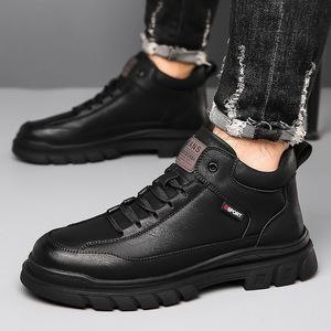 Bottes Martin pour hommes, automne-hiver, à semelle épaisse, hautes, doublées de polaire, chaudes, chaussures de randonnée, vêtements de sport décontractés pour l'extérieur - Product Image 4