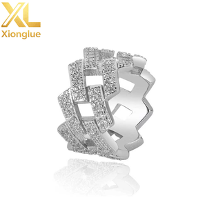 Anillo Cubano de Cobre Chapado en Oro de 18K con Doble Hilera de Circonitas, Anillo de Moda Hiphop para Hombre - Product Image 5