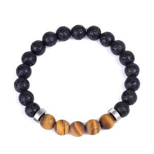 Bracelet en perles de pierre naturelle, pierre de lave mate, accent en acier inoxydable, bijoux - Product Image 3