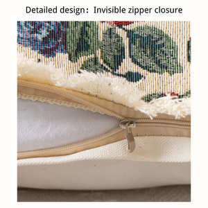 Housse de coussin décorative de luxe en jacquard, style rustique américain vintage bohème, motif géométrique tissé en lin et coton, anti-acariens, carrée - Product Image 2
