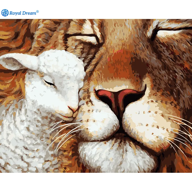 ROYALDREAM Sheep lion pittura a Olio digitale pittura della tela di canapa per la parete del soggiorno artista di soggiorno decorazione