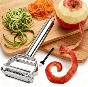 Éplucheur à julienne en acier inoxydable, double lame pivotante, éplucheur de pommes de terre, éliminateur d'œillets, avec boucle de suspension ergonomique pour fruits et légumes - Product Image 1