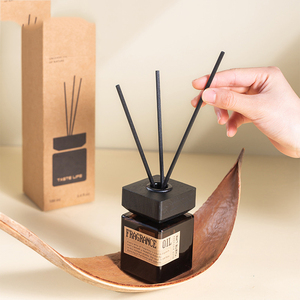 Square Bottle Reed Diffuser With Wooden Square Cap Wood Scent Long Lasting Indoor Fragrance Home Air Freshener - Product Image 1