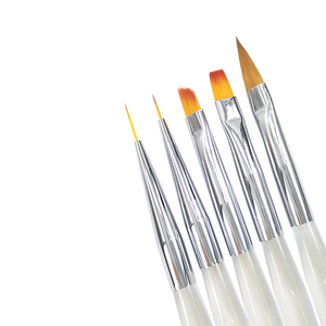 Lot de 5 pinceaux à ongles professionnels en nylon avec manche métallique or blanc pour nail art, dessin et manucure - Product Image 5
