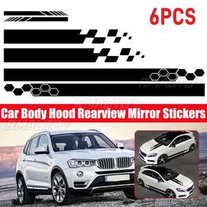 Juego de 6 pegatinas para coche, diseño de rayas de carreras, para puerta lateral, capó, espejo retrovisor, decoración de carreras - Product Image 1