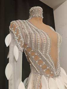 Vestido Elegante de Pérolas e Cristais com Manga Longa para Convidadas de Casamento, Vestido de Gala Feminino para Jantar, Vestido Formal para Festa de Aniversário - Product Image 4