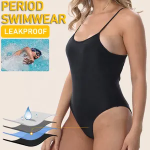 Black Period Swimwear Beachwear Backless One Piece Incontinence Heavy Flow Swimming Bodysuit Menstrual Swimsuit Period Swimwear