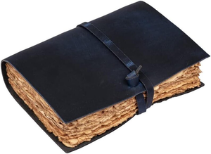 สมุดบันทึกหุ้มหนังสีน้ำเงินเข้ม ทำมือ กระดาษขอบดิบสไตล์วินเทจ สมุดจดบันทึกแบบเรียบง่ายสำหรับเขียนและวาดภาพ - Product Image 2