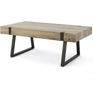 Modern Wooden Padded Top With Easy To Assemble Metal Big Oak Coffee Table