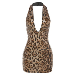 Vivibloook Z1125DS01 otoño nuevas mujeres Sexy Hot Girl sin mangas cuello en V profundo estampado de leopardo Mini vestido para mujer vestido de fiesta - Product Image 6