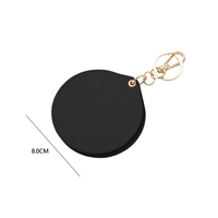 Miroir de poche rond en gros avec porte-clés, couvercle en cuir végétalien pivotant, logo personnalisé, marque privée, mini miroir portable pour sac