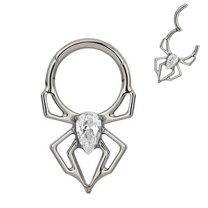 Araña de titanio CNC Pendiente Blanco Azul Ópalo Centro Segmento con bisagras Anillo de aro Joyería para el cuerpo Piercing con patrón de labios certificado ASTM - Product Image 4
