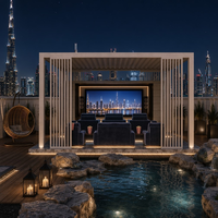 Pergola de jardin de luxe écologique motorisée bioclimatique en aluminium thermolaqué, pavillon permanent à toit rigide avec rideau
