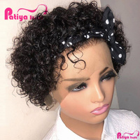 Peluca Rizada con Cabello de Bebé, Nudos Decolorados, Encaje Frontal 13x1 13x4, Pelucas Cortas Rizadas Estilo Bob, Peluca Pixie Cut de Cabello Humano