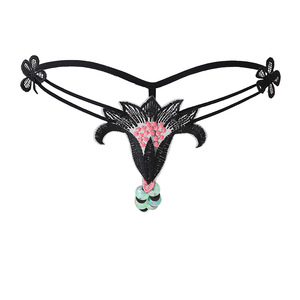 Plus Size <b>Sexy</b> <b>Thong</b> Black Nylon Woven Open Crotch Beaded Design Women Underwear - Product Image 5