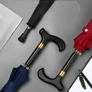 Paraguas Bastón de 16 Varillas Rectas, 23 Pulgadas, Semiabierto, Diseño de Mango Curvo Negro, para Viento, Sol y Lluvia, Venta al Por Mayor - Product Image 5