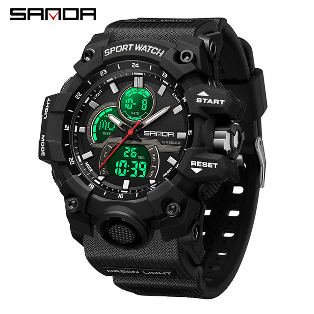 SANDA 6198 Hot Sell Teenager Sports Digital Watch 3D Dial Dual Display Luminous Multifunctional Waterproof Electronic Wristwatch