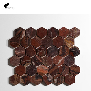 Tostone đánh bóng Nero đỏ giảm Mini xương cá đá cẩm thạch Gạch Mosaic thiết kế hiện đại cho phong cách đá cẩm thạch tường đá cẩm thạch phòng tắm gạch