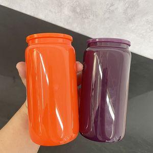 Custom logo Autumn Winter Solid Color 16oz Cream Colored Glass Can With <b>Plastic</b> Lid for Vinyl - Product Image 4