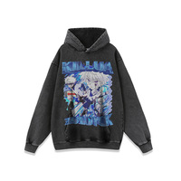 Sweat-shirt personnalisé en coton noir lourd, lavage à l'acide, graphique vintage, HXH HUNTER X HUNTER KILLUA Anime, t-shirt pour homme, sweat-shirt