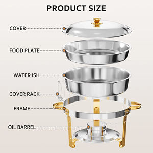 Factory Price New Design Stainless Steel <b>Food</b> <b>Warmer</b> Set 9 Sets 9L Capacity Alcohol Heating 12 Hours for Commercial Hotel <b>Buffet</b> - Product Image 3