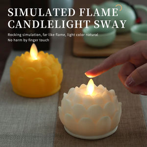 Lanterne oscillante en forme de lotus Statue de bouddha Article décoratif pour adorer les dieux Bougie électronique à LED en forme de lotus avec bougie - Product Image 3