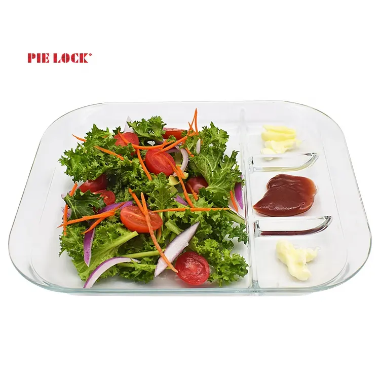 Heat resistant glass Dinnerware plate glass divided plate with vinegar sauce Square dumpling plate separated western steak