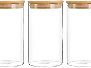EX-03 Frascos de Vidrio Modernos de 450 ml (15 oz) Libres de BPA con Tapa de Bambú, Herméticos, Aptos para Lavavajillas, Organizadores de Despensa para Alimentos - Product Image 1