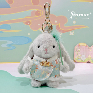 Nouveau porte-clés lapin doux de style chinois avec rembourrage en <span class=keywords><strong>granulés</strong></span>, costume traditionnel et couleurs assorties pour breloque de sac ou cadeau - Product Image 3