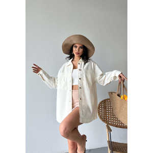 Chemise en denim de lin à manches longues pour femme, haut en coton respirant avec poches, style décontracté d'été - Product Image 4