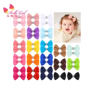 BELLEWORLD baby hair accessories curly hair clip in extensions solid color handmade bow rhinestone little girl hair clips