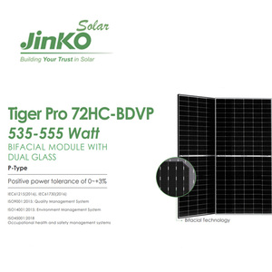 Module solaire bifacial à double verre haute efficacité <span class=keywords><strong>Jinko</strong></span> Tiger PRO 72hc-Bdvp 535W 540W 545W 550W 555W - Product Image 3