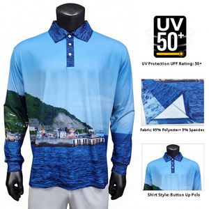 Chemise polo pour homme personnalisée en sublimation, UPF50+, polyester et élasthanne, séchage rapide, pêche, randonnée, équipe, manches longues, col chemise - Product Image 4