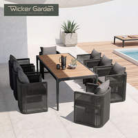 Table et chaises de balcon extérieur en corde tressée, mobilier de loisirs pour jardin, cour, extérieur, avec structure en aluminium moderne, modèle design pour hôtel et salle d'exposition