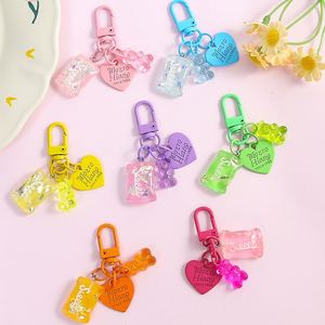Llavero de aleación con forma de corazón de oso transparente, color caramelo, lindo, accesorio DIY para bolso y cadena de teléfono, colgante para pareja - Product Image 4