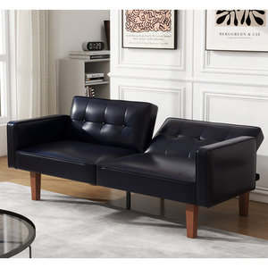 Sofá Cama Moderno de Tela Marrón, Deslizante, Curvo, Elegante, Económico, con Estructura Metálica Corta, Plegable, con Futón para 2 Personas - Product Image 2