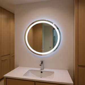 Miroir de salle de bain rond à LED Mieleba Cikat, 19,7 pouces, monté au mur, cadre en aluminium, verre flotté résistant à l'eau, design Art Déco - Product Image 2