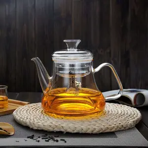 1300ml Glass Filtering Tea Maker Teapot With Candle Heating Warmer And Double Walled Tea Cups Contemporary Teapot Set