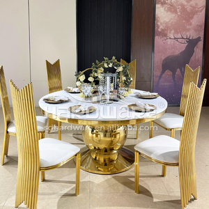 Venta al por mayor, mesa de comedor de boda, banquete superior, mdf, marco de metal dorado - Product Image 1
