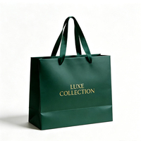 Sac cadeau de luxe vert foncé personnalisé avec ruban en satin et poignée, logo personnalisé, emballage pour vêtements et parfums