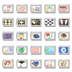 Italian Links Bead 9mm Charm Bracelet DIY Jewelry Making Gold Stainless Steel Party Black Flowers Tai <strong>Chi</strong> Heart Fashion <strong>Pendants</strong> - Product Image 3