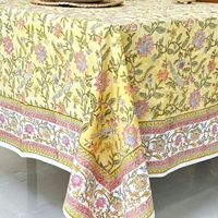Nappe rectangulaire en coton 100% à imprimé floral jaune avec bordure décorative pour la décoration de la maison