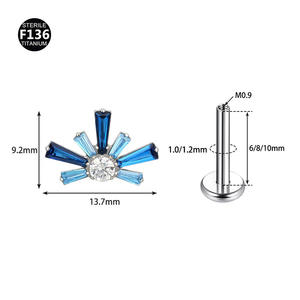 Lotus en Stock G23 Titanium Sunshine <span class=keywords><strong>Snow</strong></span> Flake Rosca interna CZ Flat Back Cartílago Pendientes 18G 16G Piercing - Product Image 3