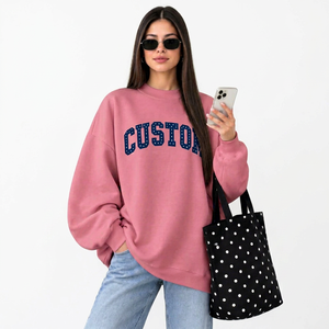 Sweat-shirt molletonné pour femme, coupe longue et ample, col montant, en tissu brossé épais, couleur unie, imprimé personnalisé, pour l'hiver - Product Image 1