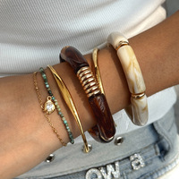 Bracelet ovale en acier inoxydable plaqué or 18 carats PVD avec résine d'ambre blanc, ensemble de bijoux vintage géométriques d'hiver étanches pour femmes