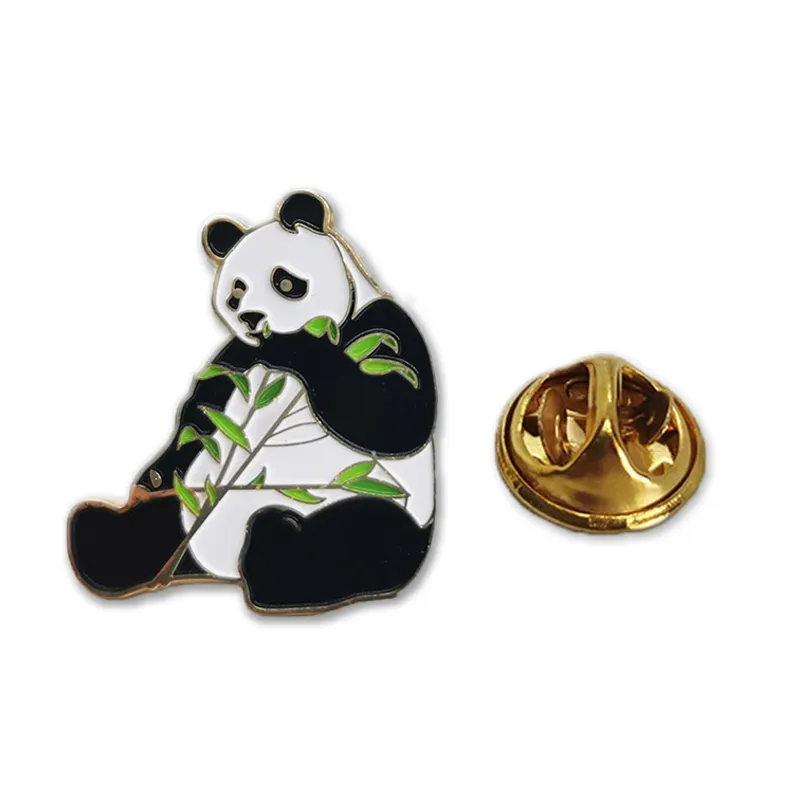 Panda Eating Bamboos Lapel Pin Cute Animal Badge Chinese National Treasure Gifts