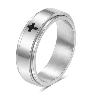 Bague croix rotative en acier inoxydable plaqué or 18 carats de 6 mm, bijoux unisexes pour tous les jours - Product Image 5